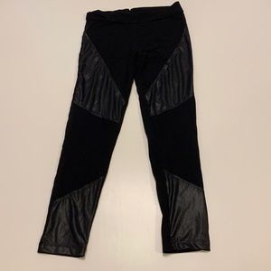 Flowers By Zoe Black Faux Leather Trimmed Leggings